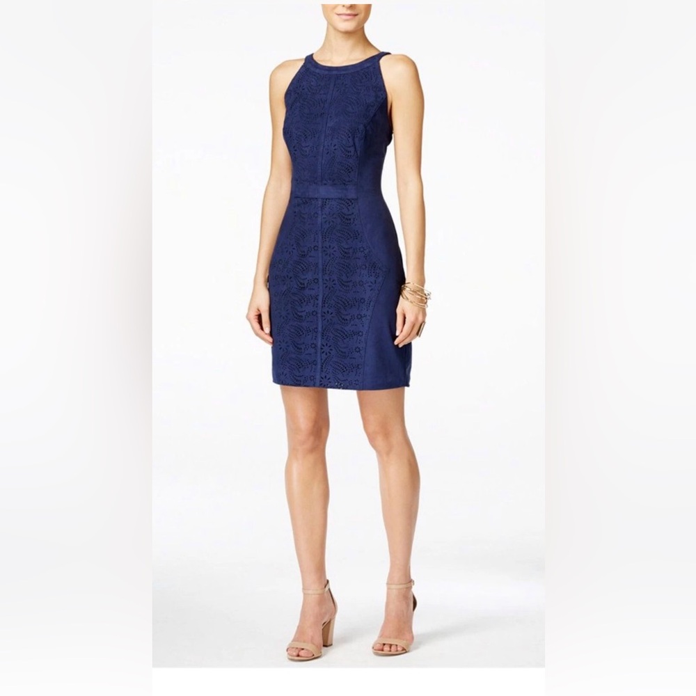 Vakko Navy Sleeveless Mini Dress